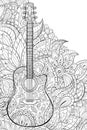 Adult coloring book,page a cute guitar on the abstract background for relaxing.