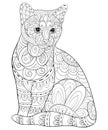 Adult coloring book,page a cute isolated cat for relaxing.Zen art style illustration. Royalty Free Stock Photo