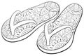 Adult coloring book,page a cute pair of beach slippers image for relaxing.