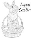 Adult coloring book,page a cute rabbit in a basket image for relaxing.