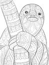 Adult coloring book,page a cute sloth on the brunch image for relaxing.