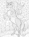 Adult coloring book,page a cute unicorn image for relaxing.Zen art style illustration. Royalty Free Stock Photo