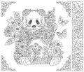 Floral panda bear coloring book page