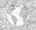 Adult coloring book page with planet earth