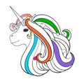 Adult coloring book page with unicorn, heart, star, wave style mane
