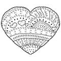 Adult coloring book page Vector heart shaped pattern Ethnic design in whimsical style