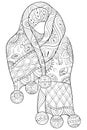 Adult coloring book,page an wool scarf with zen ornaments for relaxing.