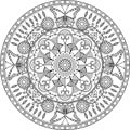 Adult coloring page, mandala with flowers and butterflies. Royalty Free Stock Photo