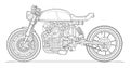 Adult coloring page motorcycle. Vector cafe racer bike. Black contour sketch illustration Isolated on white background