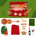 Adult couple man and woman on summer picnic barbecue outdoor romantic summer picnic food vector illustration Royalty Free Stock Photo