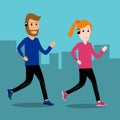 Adult couple man and woman running for fitness