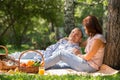 Adult couple picnicking in the summer park
