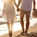 Adult couple walking on beach