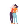 Adult Daughter and Elderly Mother Embracing, Two Generations of Women Vector Illustration