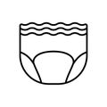 Adult diaper. Linear icon of goods for elderly, bedridden sick people. Black simple illustration of disposable nappy with elastic