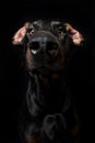 Adult doberman on black background