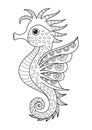 Adult doodle coloring book page sea horse. Antistress zentangle