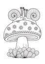 Adult doodle coloring book page snails on mushroom. Antistress zentangle