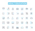 Adult education linear icons set. Lifelong, Renewal, Empowerment, Skilled, Knowledgeable, Development, Progress line