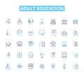 Adult education linear icons set. Lifelong, Renewal, Empowerment, Skilled, Knowledgeable, Development, Progress line