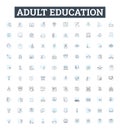 Adult education vector line icons set. Adult, Education, Learning, Instruction, Training, Literacy, Courses illustration