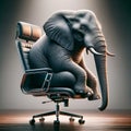 Adult Elephant Seated on Vibrant Pink Office Chair in White Studio Setting