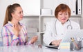 Adult female doctor leading medical appointment Royalty Free Stock Photo