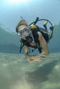 Adult Female scuba diver in bikini Royalty Free Stock Photo