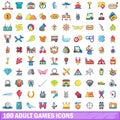 100 adult games icons set, cartoon style