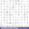 100 adult games icons set, outline style Royalty Free Stock Photo