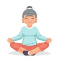 Adult healthy lifestyle fitness old woman grandmother yoga exercises happy senior cartoon character design vector