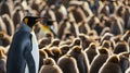 adult king penguin (aptenodytes patagonicus) standing amongst a large group. AI Generative Royalty Free Stock Photo