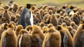 adult king penguin (aptenodytes patagonicus) standing amongst a large group. AI Generative Royalty Free Stock Photo