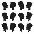 Adult male head profile silhouette. Man icon. Fashion people haircut or hairless men heads silhouettes isolated vector