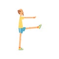 Adult male rising legs one by one, balance exercise. Old sportsman doing morning gymnastics. Active workout and healthy
