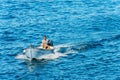 Adult Man aboard a Small Wooden Motorboat - Mediterranean Sea Italy Royalty Free Stock Photo