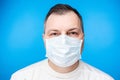 Adult man in aseptic mask in close-up. Royalty Free Stock Photo