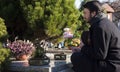 Adult Man at Cemetery Royalty Free Stock Photo