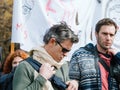 Adult man smoking a cigarette at a protest in Strasbourg - Franc Royalty Free Stock Photo