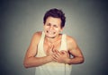 Adult man suffering from severe sharp heartache, chest pain Royalty Free Stock Photo