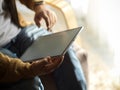 An adult man using modern digital tablet computer Royalty Free Stock Photo