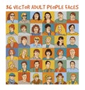 Adult people color faces characters set