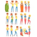 Adult People Feeling Unwell, Sick Suffering From Illness And Injury, Set Of Men And Women Cartoon Characters