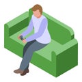Adult play video games on sofa icon isometric vector. Winner player Royalty Free Stock Photo