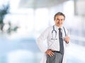 Adult qualified physician diagnostician, with a stethoscope, med Royalty Free Stock Photo