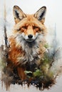 Adult red fox in watercolor style. Created with Generative AI