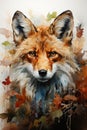 Adult red fox in watercolor style. Created with Generative AI