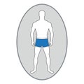 Adult slim tall man in blue swimming trunks