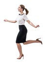 Adult smiling business woman running.