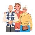 Adult Son Hugging Old Father and Mother Isolated. Royalty Free Stock Photo